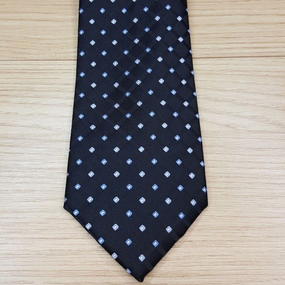CLUB ROOM Mens Neck Tie Black Linked Diamond Link Geo Grid Classic Necktie